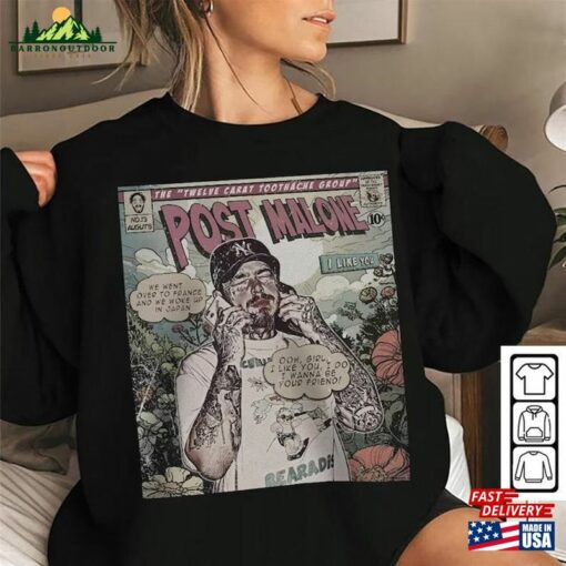 Comic Post Malone 90S Vintage Book Art Twelve Carat Toothache Album World Tour Tickey 2023 Shirt Classic T-Shirt