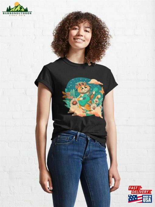 Cute Cat Playing Ukulele With Cottagecore Vibe Classic T-Shirt