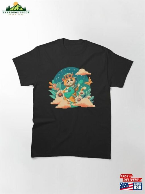 Cute Cat Playing Ukulele With Cottagecore Vibe Classic T-Shirt