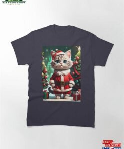 Cute Little Cat Wearing Santa Cloths Merry Christmas Classic T-Shirt Unisex