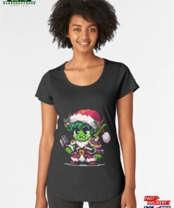 Cute Rpg Orc Christmas Warrior In Pixel Art Premium Scoop T-Shirt Sweatshirt Hoodie