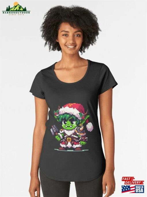 Cute Rpg Orc Christmas Warrior In Pixel Art Premium Scoop T-Shirt Sweatshirt Hoodie