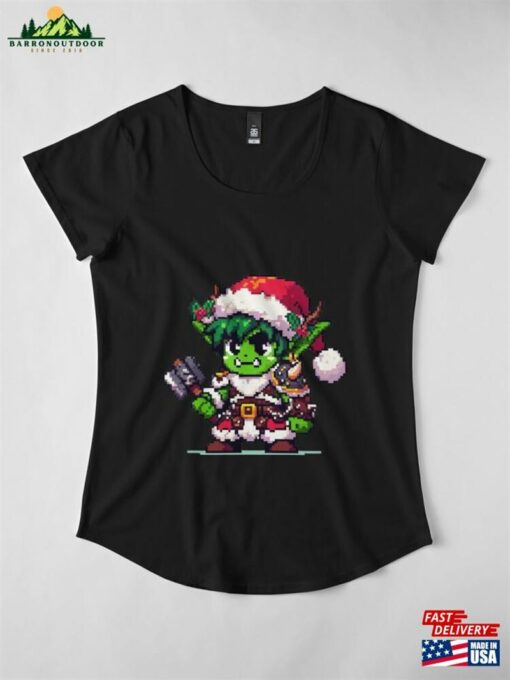 Cute Rpg Orc Christmas Warrior In Pixel Art Premium Scoop T-Shirt Sweatshirt Hoodie