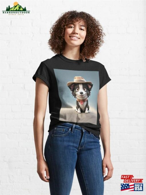 Cute Smiling Cartoon Border Collie Dog Classic T-Shirt Unisex