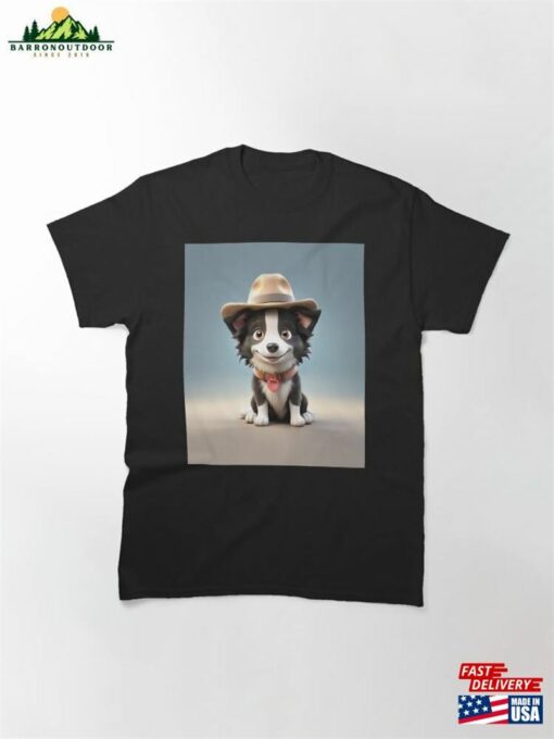 Cute Smiling Cartoon Border Collie Dog Classic T-Shirt Unisex