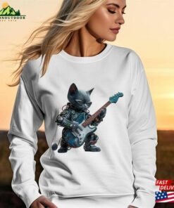Cyber Cat Guitarist T Shirt Unique Robotic Kitten Rock Band Tee Cool Musician Lover Gift Sweatshirt Unisex 1