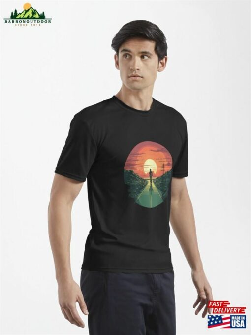 Cyclist Riding A Bicycle With The Sunset In Background Active T-Shirt Classic