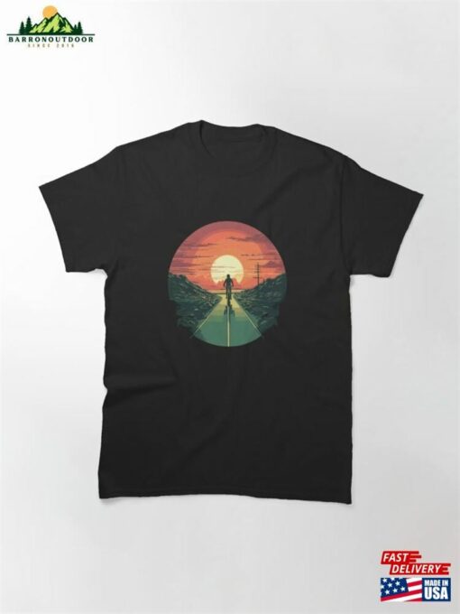 Cyclist Riding A Bicycle With The Sunset In Background Classic T-Shirt Hoodie