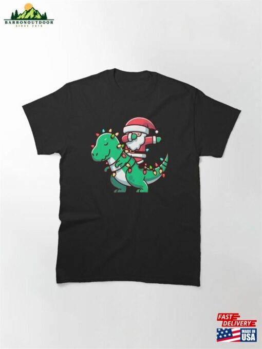 Dabbing Santa Riding Dinosaur T Rex Christmas Funny Xmas Dab Dino Lovers Family Pajamas Party Costume Kids Boys Classic T-Shirt Hoodie