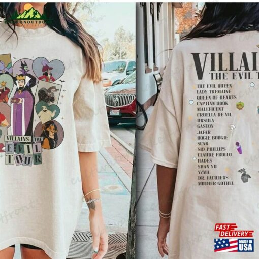 Disney Villains Evil Tour Double Sides Shirt Retro Characters Concert Music Sweatshirt T-Shirt