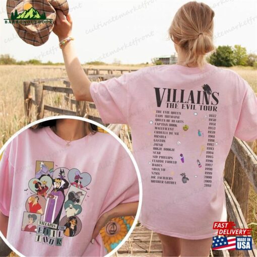 Disney Villains Evil Tour Double Sides Shirt Retro Characters Concert Music Sweatshirt T-Shirt