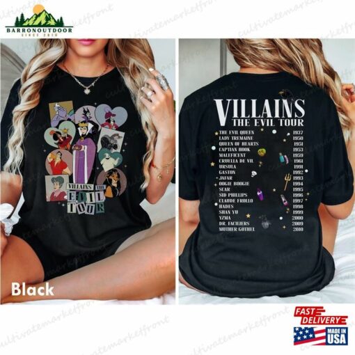 Disney Villains Evil Tour Double Sides Shirt Retro Characters Concert Music Sweatshirt T-Shirt