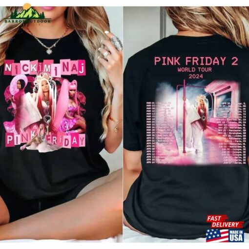 Double Side Nicki Minaj Pink Friday 2 Tour Vintage T-Shirt Retro World Shirt Sweatshirt Unisex Classic