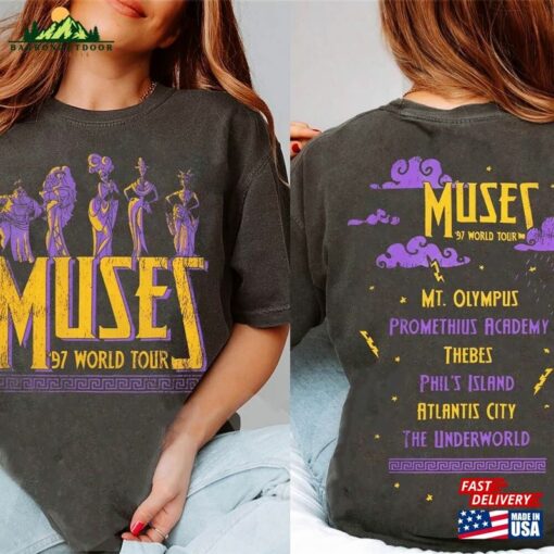 Double Sided Hercules Muses 97 World Tour Comfort Colors Shirt Retro Disney Front And Back T-Shirt Disneyland Trip Unisex Hoodie