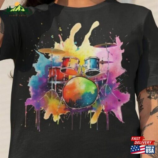 Drum Kit Unisex Tee Drummer Rainbow T-Shirt Classic