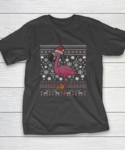 Flamingo Taco Santa Hat Mexican Tacos Ugly Christmas T-Shirt