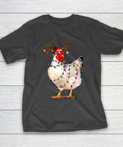 Funny Chicken Christmas Tee Reindeer Christmas Lights Pajama T-Shirt