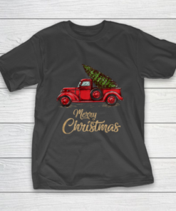 Funny Vintage Red Truck With Merry Christmas Tree T-Shirt