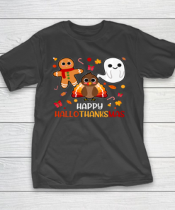 Happy Hallothanksmas Halloween Thanksgiving Christmas Cute T-Shirt