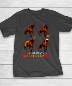Horse Halloween Thanksgiving Christmas Happy Hallothanksmas T-Shirt