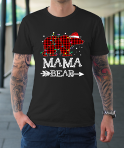 Mama Bear Christmas Pajama Red Plaid Leopard T-Shirt