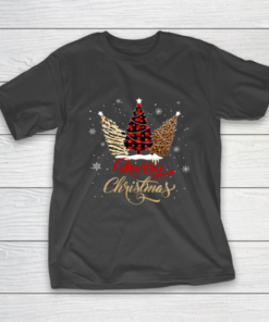 Merry Christmas T Shirt Women Xmas Leopard Plaid Trees T-Shirt