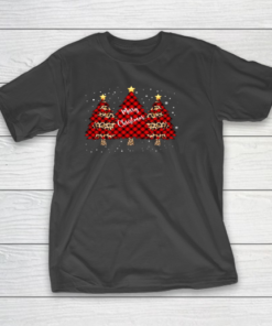 Merry Christmas Tree Leopard and Buffalo Plaid Xmas Tree T-Shirt