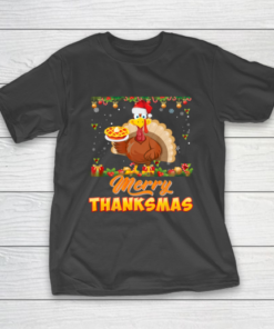 Merry Thanksmas Turkey Santa Elf Thanksgiving Christmas Ugly T-Shirt