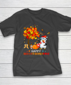 Penguin Halloween And Merry Christmas Happy Hallothanksmas Funny T-Shirt