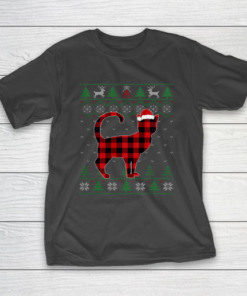 Plaid Cat Ugly Christmas Sweater Pajama Matching Family Gift T-Shirt