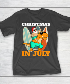 Santa Dinosaur Mid Year Xmas Party Beach Christmas In July T-Shirt