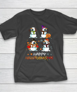 Snowman Halloween And Merry Christmas Happy Hallothanksmas T-Shirt