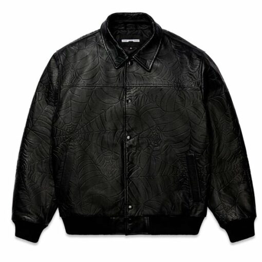 Sp5der Black Debossed Web Leather Jacket  Limited In Stock