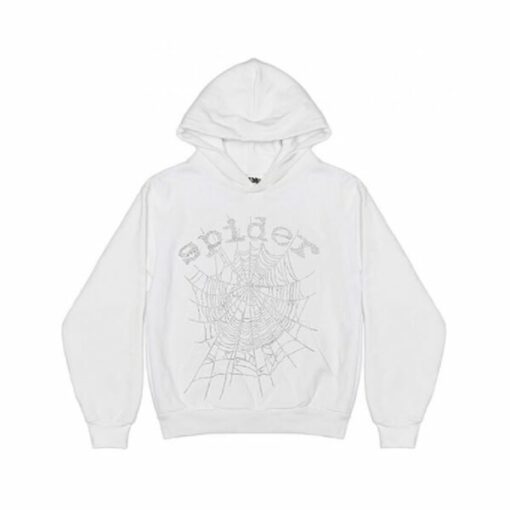 Sp5der OG Rhinestone Logo Hoodie – White  Limited Stocks