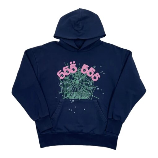 Spider Worldwide 555 Hooded Sweatshirt Dark Blue Pink Pre-Owned – US-SPIDER