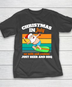 Surfer Santa Beer And BBQ Xmas Party Beach Christmas In July T-Shirt