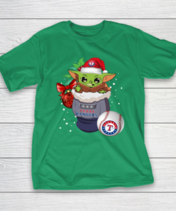 Texas Rangers Christmas Baby Yoda Star Wars Funny Happy MLB T-Shirt