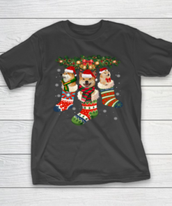 Three Shiba Inu In Sock Christmas Santa X mas Dog T-Shirt