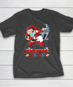 Utah Jazz Funny Santa Claus Dabbing Christmas 2020 NBA T-Shirt