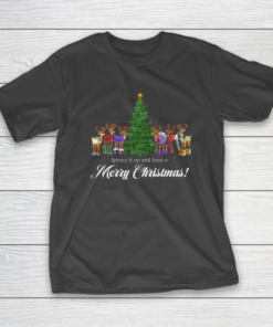 Whimsical Reindeer Spruce Tree Merry Christmas T-Shirt