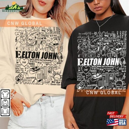 Elton John Music Doodle Art Shirt Vintage Merch Tee Graphic Design Tattoo Tour 2023 Da1609dt T-Shirt Hoodie