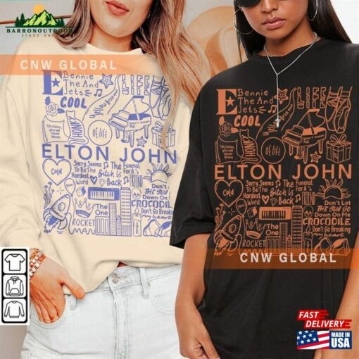 Elton John Music Doodle Art Shirt Vintage Merch Tees Graphic Design Tattoo Tour 2023 V1 Da1609dt Unisex Sweatshirt