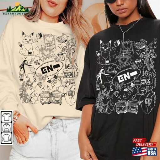 Enhypen Kpop Doodle Art Shirt Vintage Merch Tee Graphic Album Lyric Sweatshirt Classic