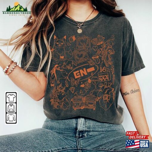 Enhypen Kpop Doodle Art Shirt Vintage Merch Tee Graphic Album Lyric Sweatshirt T-Shirt Classic