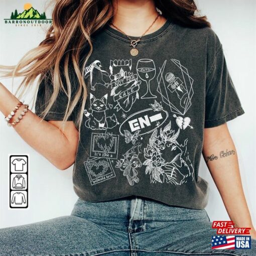 Enhypen Kpop Doodle Art Shirt Vintage Merch Tee Graphic Albums Lyrics Sweatshirt Hoodie