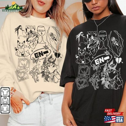 Enhypen Kpop Doodle Art Shirt Vintage Merch Tee Graphic Albums Lyrics Sweatshirt Hoodie