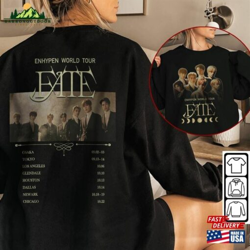 Enhypen Kpop Shirt World Tour Fate 2023 Tee V2 Double Side Engene Hoodie Sweatshirt