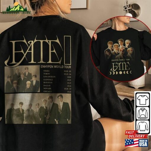 Enhypen Kpop Shirt World Tour Fate 2023 Tee V6 Double Side Engene Hoodie Sweatshirt T-Shirt