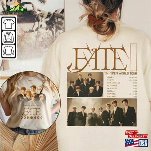 Enhypen Kpop Shirt World Tour Fate 2023 Tee V6 Double Side Engene Hoodie Sweatshirt T-Shirt