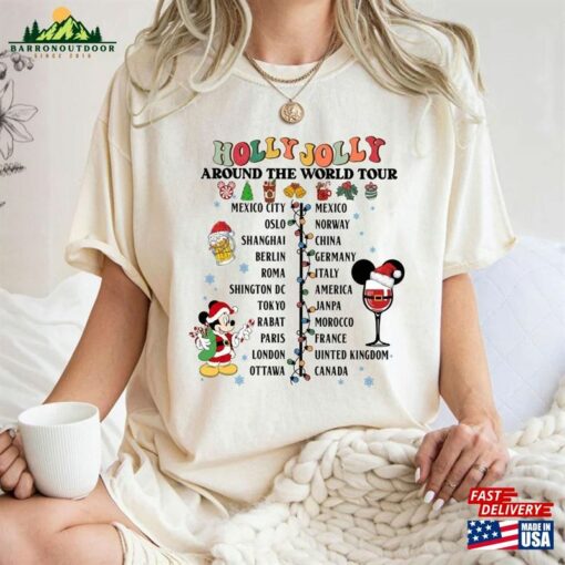 Epcot Christmas Shirt Holly Jolly Around The World Tour Mickey And Friends Sweatshirt Hoodie